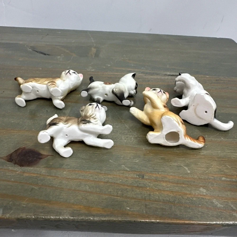 Lot 5 Vintage Bone China cat Miniatures Playful Kittens made Japan Foil Stickers